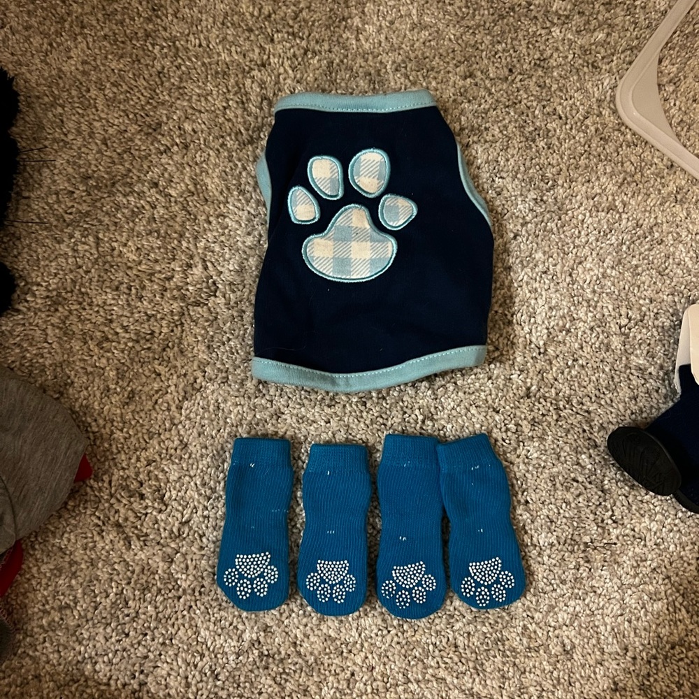 Martha Stewart Blue Paw Print Dog Socks and Vest